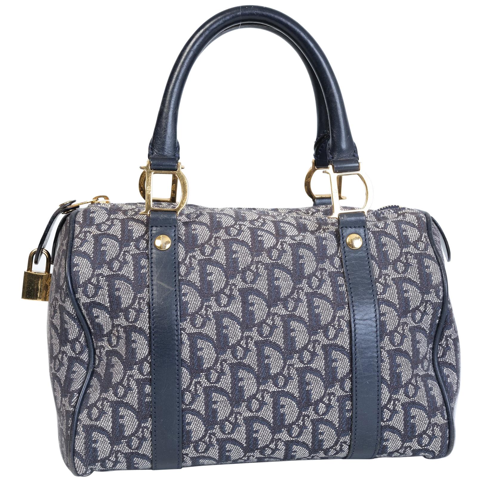 Christian Dior Dior boston bag trotter Navy blue Cotton ref98559  Joli  Closet